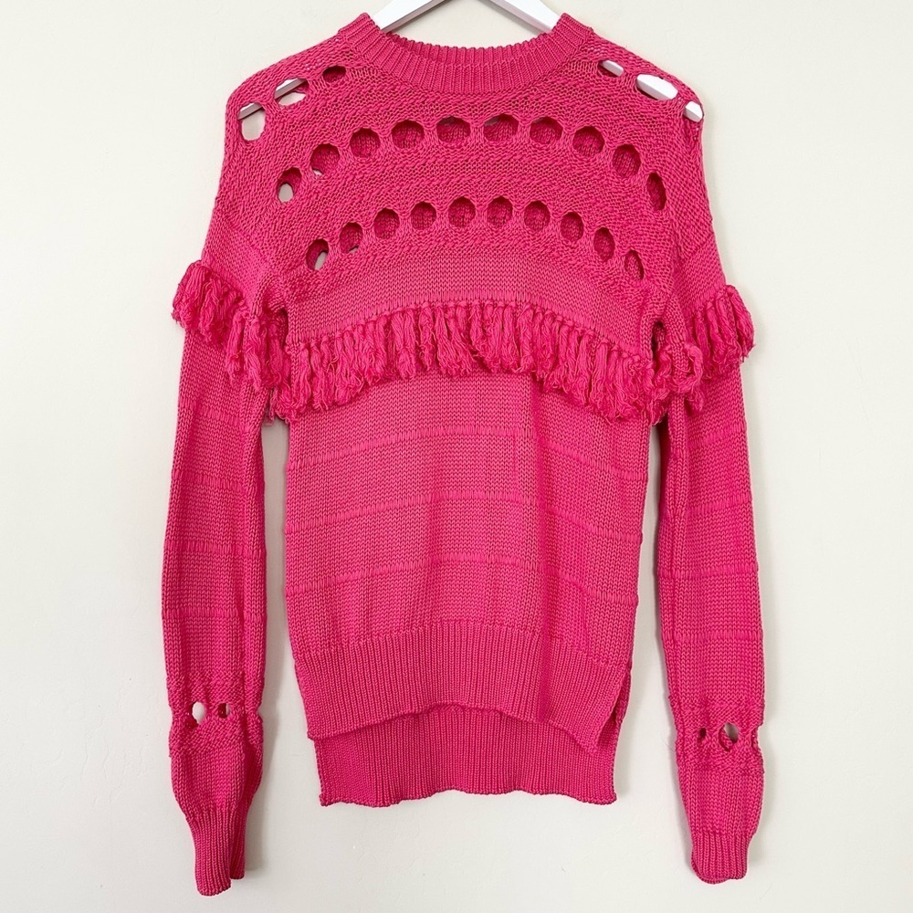Jonathan Simkhai Pink Cutout Chunky Tassel Sweater